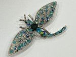 Dragonfly Crystal Rhinestone Brooch Pin Insect Bug Glass Vintage Aqua Blue Green