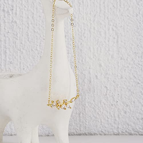 ASCOMY Dainty CZ Olive Leaf Pendant Necklace 14k Gold Plated Delicate Cute Cubic Zirconia Olive Branch Leaf Pendant Simple Jewelry Link Chain Nacklace for Women Personalized