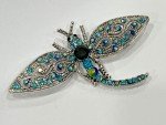 Dragonfly Crystal Rhinestone Brooch Pin Insect Bug Glass Vintage Aqua Blue Green