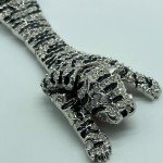 Brooch/Pin Silver Flexible Tiger Crystal & Black Enamel Stripes. 7"
