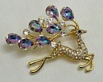 Crystal Rhinestone Deer Brooch Pin Christmas Vintage Glass Iridescent Purple US