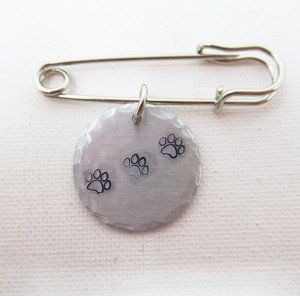 Three Paw Prints - Pets - Dog - Cat - Stamped Metal - Safety Pin - Brooch