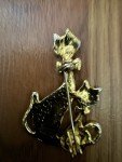 Vintage 2 Cats w/ Bowties   Gold & Black Cat Brooch/Pin