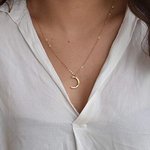 Befettly Moon Necklace 14k Gold Fill Dainty Simple Cute Crescent Moon Pendant Women CK10-Moon