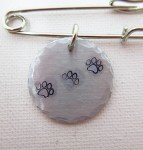 Three Paw Prints - Pets - Dog - Cat - Stamped Metal - Safety Pin - Brooch