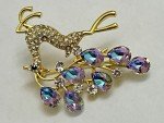 Crystal Rhinestone Deer Brooch Pin Christmas Vintage Glass Iridescent Purple US
