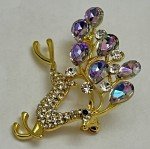 Crystal Rhinestone Deer Brooch Pin Christmas Vintage Glass Iridescent Purple US
