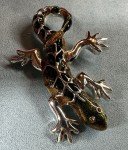 Silver Tone Lizard Pin Brooch Green & Gold Enamel Crystal Eyes