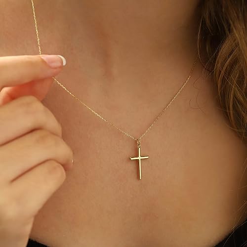 MONOZO Cross Necklace Gifts for Women Girls, Dainty Gold Necklace Simple Gold Cross Necklaces for Women Trendy 14K Gold Plated Gold Cross Necklace Gold Jewelry Gifts for Women Girls