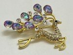 Crystal Rhinestone Deer Brooch Pin Christmas Vintage Glass Iridescent Purple US