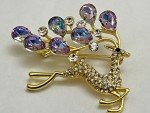 Crystal Rhinestone Deer Brooch Pin Christmas Vintage Glass Iridescent Purple US