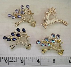 Christmas Deer Rhinestone Brooch Pin LOT Crystal Glass Enamel Vintage Blue White