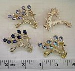 Christmas Deer Rhinestone Brooch Pin LOT Crystal Glass Enamel Vintage Blue White