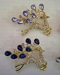 Christmas Deer Rhinestone Brooch Pin LOT Crystal Glass Enamel Vintage Blue White