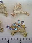 Christmas Deer Rhinestone Brooch Pin LOT Crystal Glass Enamel Vintage Blue White