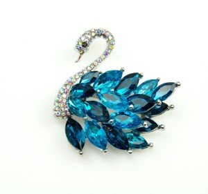 small swan brooches teal Rhinestone Crystal Bird brooch Pin animal lover Gift