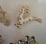 Christmas Deer Rhinestone Brooch Pin LOT Crystal Glass Enamel Vintage Blue White