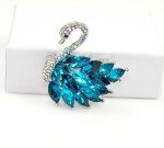 small swan brooches teal Rhinestone Crystal Bird brooch Pin animal lover Gift