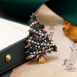 Vintage Luxury Shiny Rhinestone Vibrant Christmas Tree Brooch Badge Pin Gift