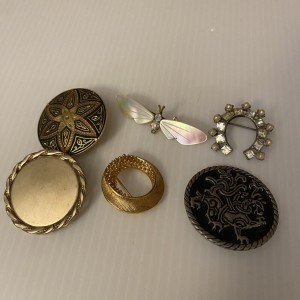 Lot Of 6 Vintage Brooch Pins Assorted Unmarked Pewter