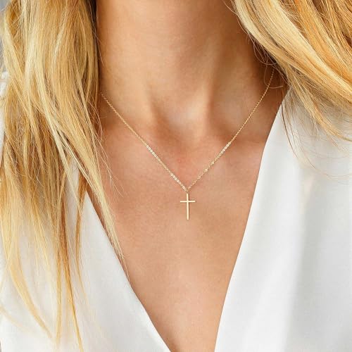 MONOZO Cross Necklace Gifts for Women Girls, Dainty Gold Necklace Simple Gold Cross Necklaces for Women Trendy 14K Gold Plated Gold Cross Necklace Gold Jewelry Gifts for Women Girls