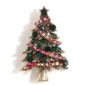Vintage Luxury Shiny Rhinestone Vibrant Christmas Tree Brooch Badge Pin Gift