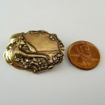 Vintage Art Nouveau Thoughtful Lady Brass Pin Antique Brooch French Casting