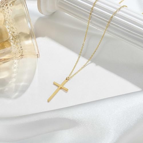 MONOZO Cross Necklace Gifts for Women Girls, Dainty Gold Necklace Simple Gold Cross Necklaces for Women Trendy 14K Gold Plated Gold Cross Necklace Gold Jewelry Gifts for Women Girls