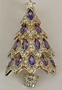 Rhinestone Brooch Pin Christmas Tree Glass Crystal Clear Star Vintage Purple Ice