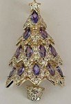 Rhinestone Brooch Pin Christmas Tree Glass Crystal Clear Star Vintage Purple Ice