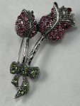 Vintage Brooch Pin 1.8” Pink Flower Bouquet Crystal Rhinestones