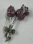 Vintage Brooch Pin 1.8” Pink Flower Bouquet Crystal Rhinestones