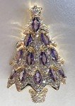 Rhinestone Brooch Pin Christmas Tree Glass Crystal Clear Star Vintage Purple Ice