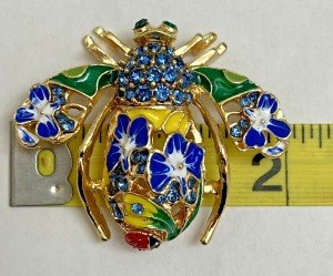 Bee Flower Rhinestone Brooch Pin Crystal Glass Ladybug Insect Daisy Vintage Blue