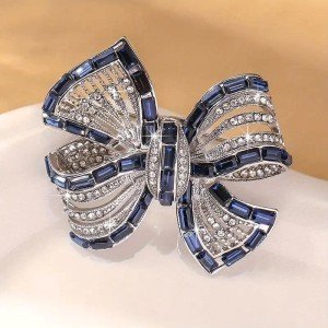 Elegant Ballet-Inspired Bow Brooch Sparkling Rhinestones Women Holiday Gift Blue