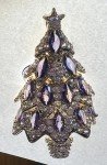 Rhinestone Brooch Pin Christmas Tree Glass Crystal Clear Star Vintage Purple Ice