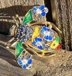 Bee Flower Rhinestone Brooch Pin Crystal Glass Ladybug Insect Daisy Vintage Blue
