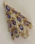 Rhinestone Brooch Pin Christmas Tree Glass Crystal Clear Star Vintage Purple Ice