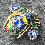 Bee Flower Rhinestone Brooch Pin Crystal Glass Ladybug Insect Daisy Vintage Blue