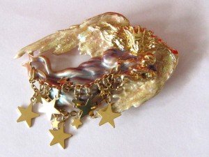 Kirks Folly Enamel Guardian Angel Cradling Baby Brooch Pin