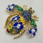 Bee Flower Rhinestone Brooch Pin Crystal Glass Ladybug Insect Daisy Vintage Blue