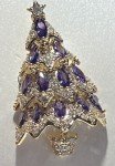 Rhinestone Brooch Pin Christmas Tree Glass Crystal Clear Star Vintage Purple Ice