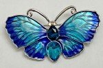 Butterfly Crystal Rhinestone Brooch Pin Vintage Glass Insect Bug Aqua Royal Blue