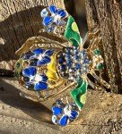 Bee Flower Rhinestone Brooch Pin Crystal Glass Ladybug Insect Daisy Vintage Blue
