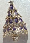 Rhinestone Brooch Pin Christmas Tree Glass Crystal Clear Star Vintage Purple Ice