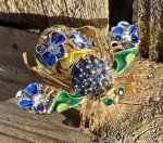 Bee Flower Rhinestone Brooch Pin Crystal Glass Ladybug Insect Daisy Vintage Blue