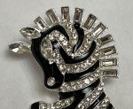 Zebra Horse Rhinestone Brooch Pin Enamel Crystal ALL Glass Clear Vintage Black
