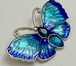 Butterfly Crystal Rhinestone Brooch Pin Vintage Glass Insect Bug Aqua Royal Blue