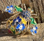 Bee Flower Rhinestone Brooch Pin Crystal Glass Ladybug Insect Daisy Vintage Blue