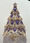 Rhinestone Brooch Pin Christmas Tree Glass Crystal Clear Star Vintage Purple Ice
